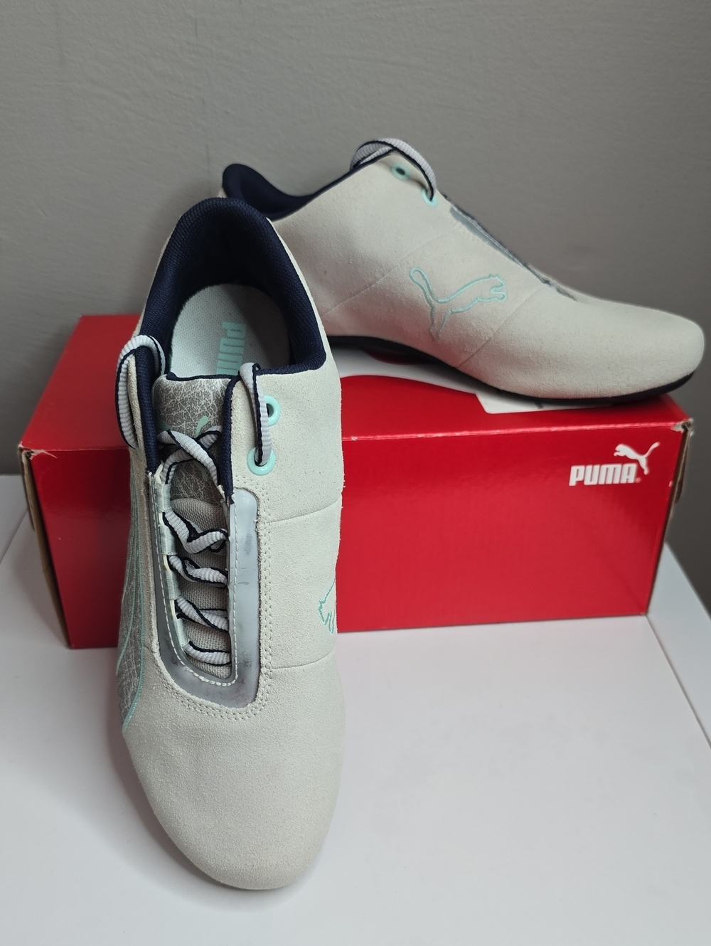 Vintage PUMA Future Cat S1 Premium Suede Driving Shoes – Glacier Grey / Mint Gre